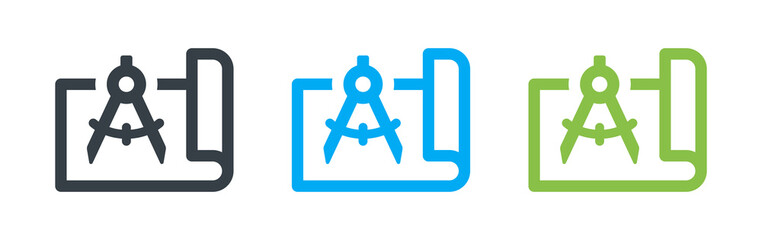 Drawing compass with architect plan vector icon illustration