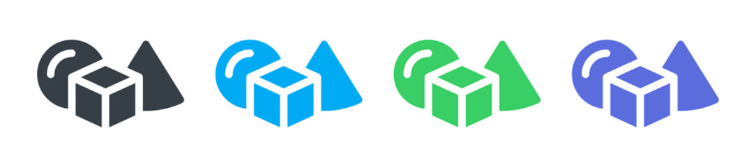 Basic 3D shape elements icon vector set.