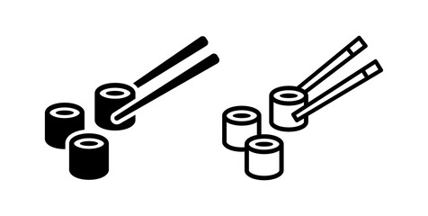 Sushi icon with chopsticks vector isolated on white background.