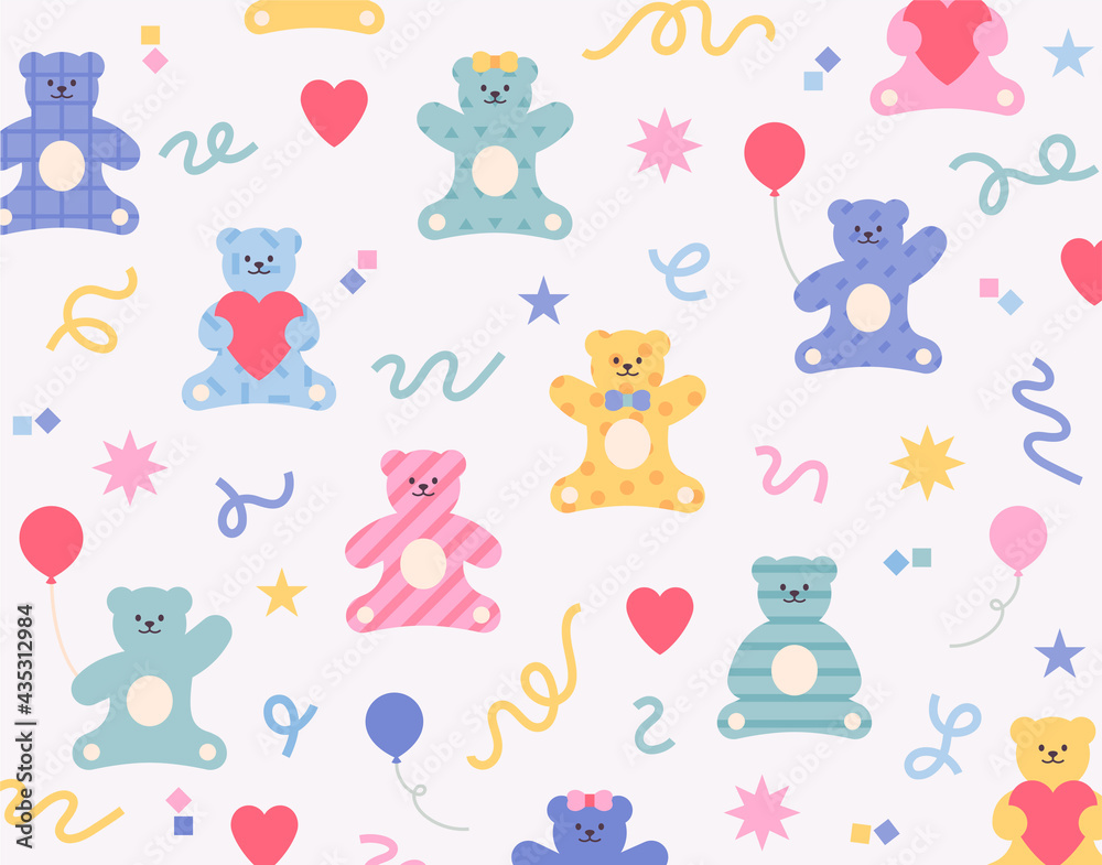 Wall mural background design of cute teddy bear pattern. simple pattern design template.
