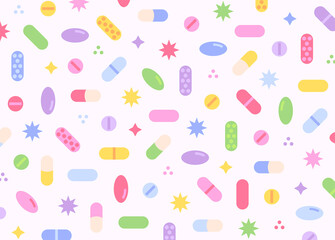 Cute colored pill pattern background design. Simple pattern design template.