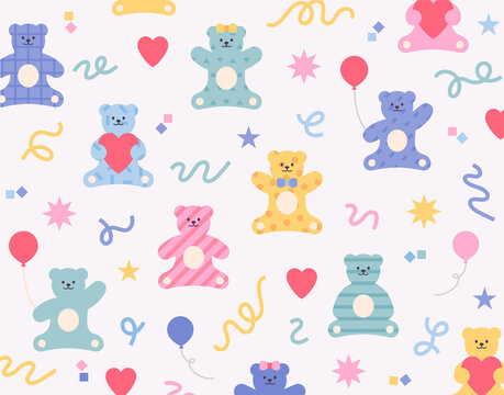 Background design of cute teddy bear pattern. Simple pattern design template.