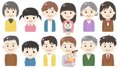 いろいろな年代の男女　上半身　セット