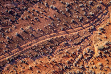 dirt desert road in San Rafael Swell area, Utah - aerial view