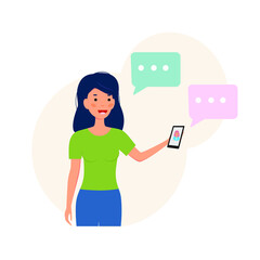 blogger girl shoots video. flat vector illustration isolated on white background