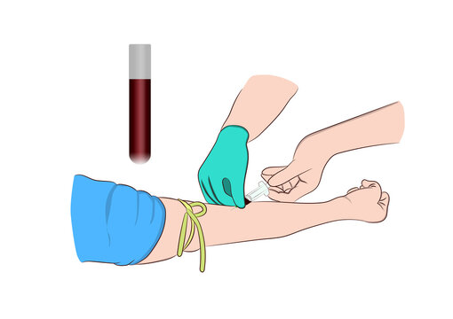 Vector illustration image a doctor using a needle to draw blood from an investigator To check the body