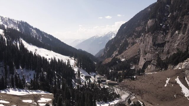 4k Drone stock video of dry Rohtang pass during summer, Manali, Kullu, Himachal Pradesh, India