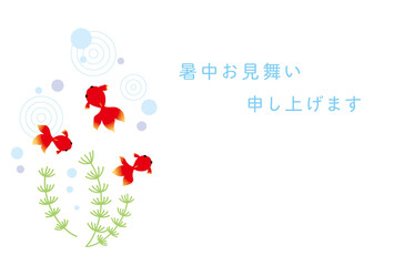 金魚柄の暑中見舞いハガキテンプレート　文字あり