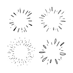 Obraz premium Star burst hand drawn doodles. Sunburst graphic design set. Handmade radial starburst illustrations.