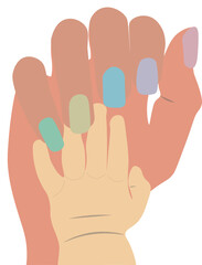 Obraz premium Manos. Mano de la madre sosteniendo la manito de su bebé. Fondo transparente