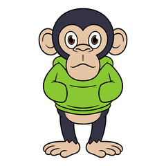 Cartoon Chimpanzee Wearing Hoodie Illustration