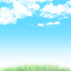 Fototapeta na wymiar 青空と雲と草原の背景(正方形)