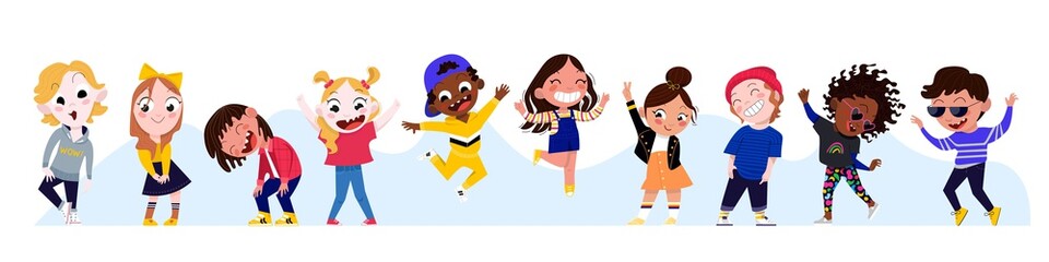 10 vector happy kids characters illustration set.