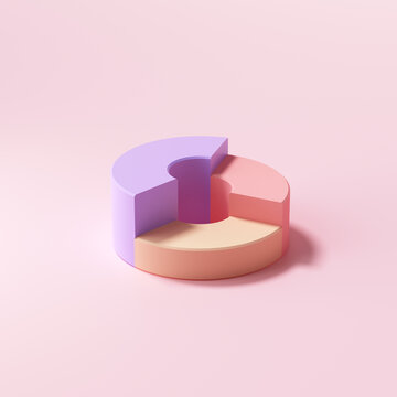 Isometric Donut chart on pink background. 3d render illustration.