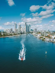 Foto op Plexiglas An aerial view of Surfers Paradise and the Jetboat Extreme boat as it gets read to go fast © Mel Campbell