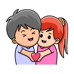 Cute couple holding love together cartoon illustration
