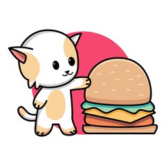 Cute cat with burger cartoon illustration