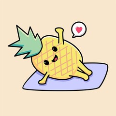 Cute pineapple doing yoga cartoon illustration