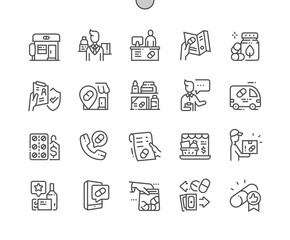 Pharmacy. Herbal pill. Delivery medicines. Online pharmacy. Health care, medical and medicine. Pixel Perfect Vector Thin Line Icons. Simple Minimal Pictogram