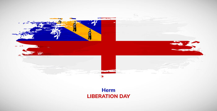 Happy liberation day of Herm. Brush flag of Herm vector illustration. Abstract watercolor national flag background