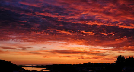 Obraz premium Sunset over the coast of Haugesund, Norway