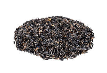 handful of niger seeds closeup on white