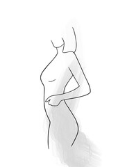 Abstract illustration. Poster. Drawing of a female figure in one line.