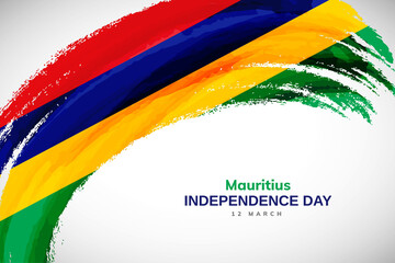 Happy independence day of Mauritius with watercolor brush stroke flag background with abstract watercolor grunge brush flag