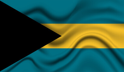 Abstract waving flag of Bahamas with curved fabric background. Creative realistic waving flag of Bahamas vector background