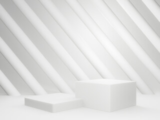 3D rendered white geometric product stand and lights