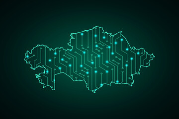 Map of Kazakhstan, network line, design sphere, dot and structure on dark background with Map Kazakhstan, Circuit board. Vector illustration. Eps 10