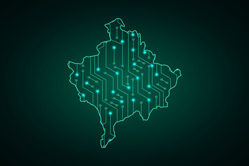 Map of Kosovo, network line, design sphere, dot and structure on dark background with Map Kosovo, Circuit board. Vector illustration. Eps 10