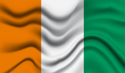 Obraz premium Abstract waving flag of Cote d'Ivoire with curved fabric background. Creative realistic waving flag of Cote d'Ivoire vector background