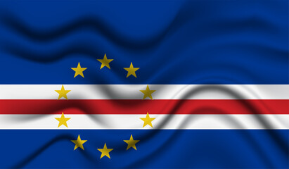 Abstract waving flag of Cape Verde with curved fabric background. Creative realistic waving flag of Cape Verde vector background