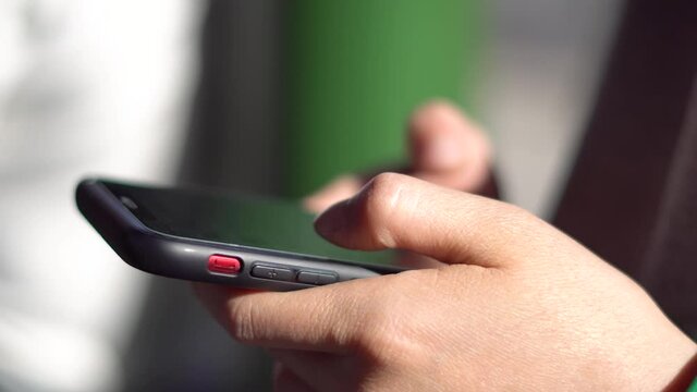 Business person mobile phone wechat typing chat contact customer