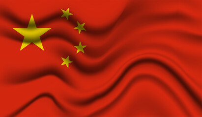 Abstract waving flag of China with curved fabric background. Creative realistic waving flag of China vector background