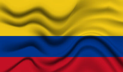 Abstract waving flag of Colombia with curved fabric background. Creative realistic waving flag of Colombia vector background