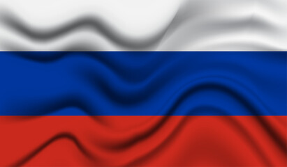 Abstract waving flag of Russia with curved fabric background. Creative realistic waving flag of Russia vector background