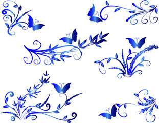 vector drawing butterfly and bamboo plant design set background