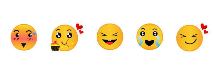 Set of Emoji. Set of Emoticon. Funny face . yummy face Shy face. Cry face. Love face-Vector