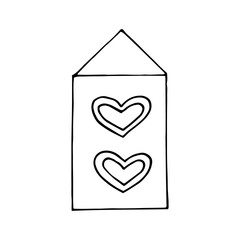 house doodle style decor icon. hand drawn, nordic, scandinavian. vector, minimalism, monochrome. sticker, poster, card. building. heart love