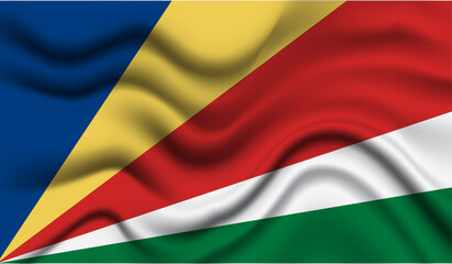 Abstract waving flag of Seychelles with curved fabric background. Creative realistic waving flag of Seychelles vector background