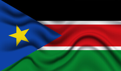 Obraz premium Abstract waving flag of South Sudan with curved fabric background. Creative realistic waving flag of South Sudan vector background
