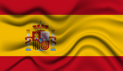 Obraz premium Abstract waving flag of Spain with curved fabric background. Creative realistic waving flag of Spain vector background