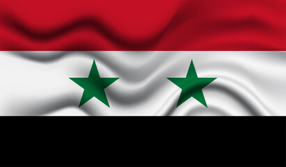 Abstract waving flag of Syria with curved fabric background. Creative realistic waving flag of Syria vector background