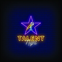 Talent Night Neon Signs Style Text Vector