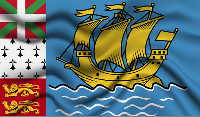 Abstract waving flag of Saint Pierre and Miquelon with curved fabric background. Creative realistic waving flag vector background