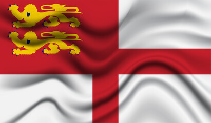Abstract waving flag of Sark with curved fabric background. Creative realistic waving flag of Sark vector background