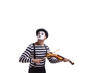 Mime playing violin isolated on white