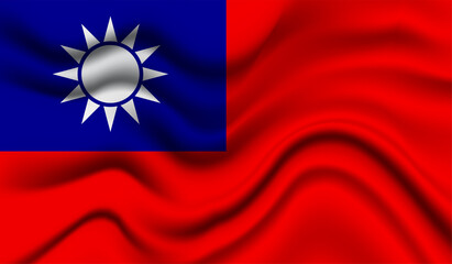 Abstract waving flag of Taiwan with curved fabric background. Creative realistic waving flag of Taiwan vector background